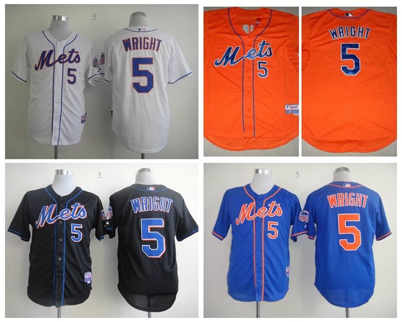 Online Cheap Cheap New York Mets #5 Wright Mens Baseball Jerseys White Orange Blue Embroidery ...