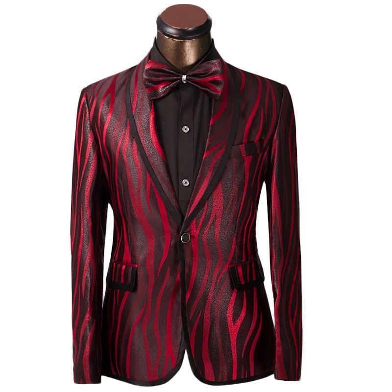 Discount Fg1509 Luxury Men Suit Unique Red Zebra Pattern One Button