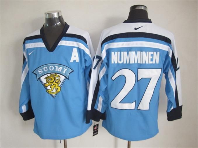 Finland Team Olympics Ice Hockey Jersey 27 Teppo Numminen 8 Teemu