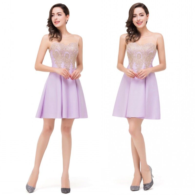 Under 40 Cheap Mini Short Dresses A Line Sheer Jewel Neck