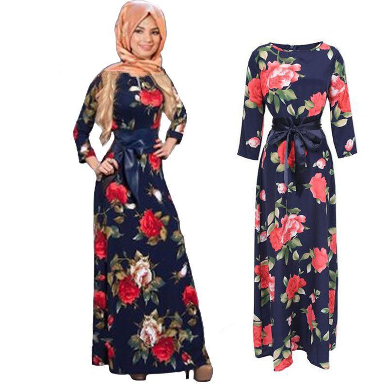 2018 Fashion Abaya Muslim Long Dress Women Islamic Jilbabs And Abayas Printing Hijab Clothing ...