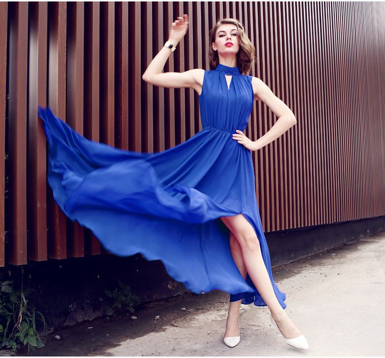 New Arrival Summer Sleeveless Maxi Dresses With Slit Turtleneck