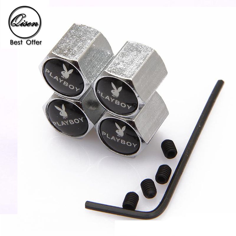 Lockable Anti Theft Dust Cap Tire Valve Caps With Car Logo Badges Emblems For Playboy Black