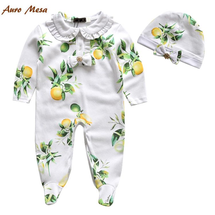 2017 2016 Pure Cotton Hot Sell Green Rompers Baby Fruit Fresh Romper