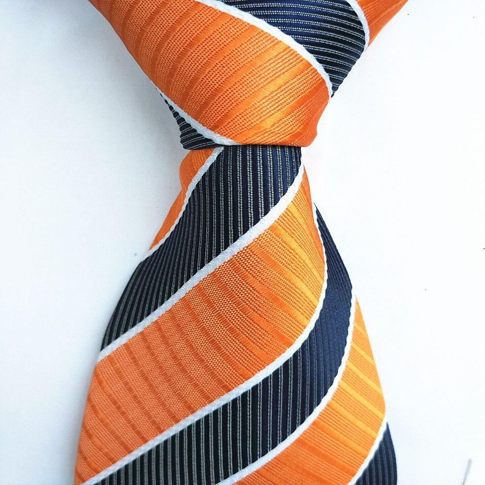2016 Latest Style Tie Man Orange Blue Striped Design Professional White