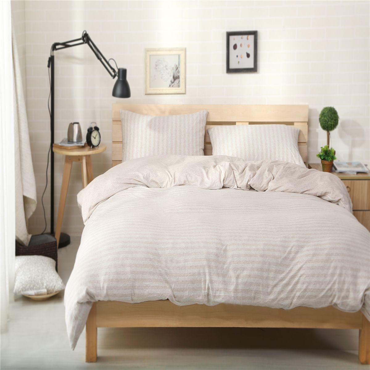 Home Textile100 Cotton Knitting Light Coffe And White Stripe Bedding