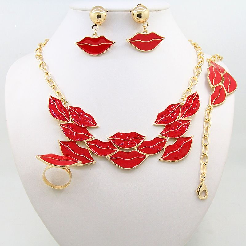 2017 2016 New Lip Shape Jewelry Set Including Necklaces Earrings Rings