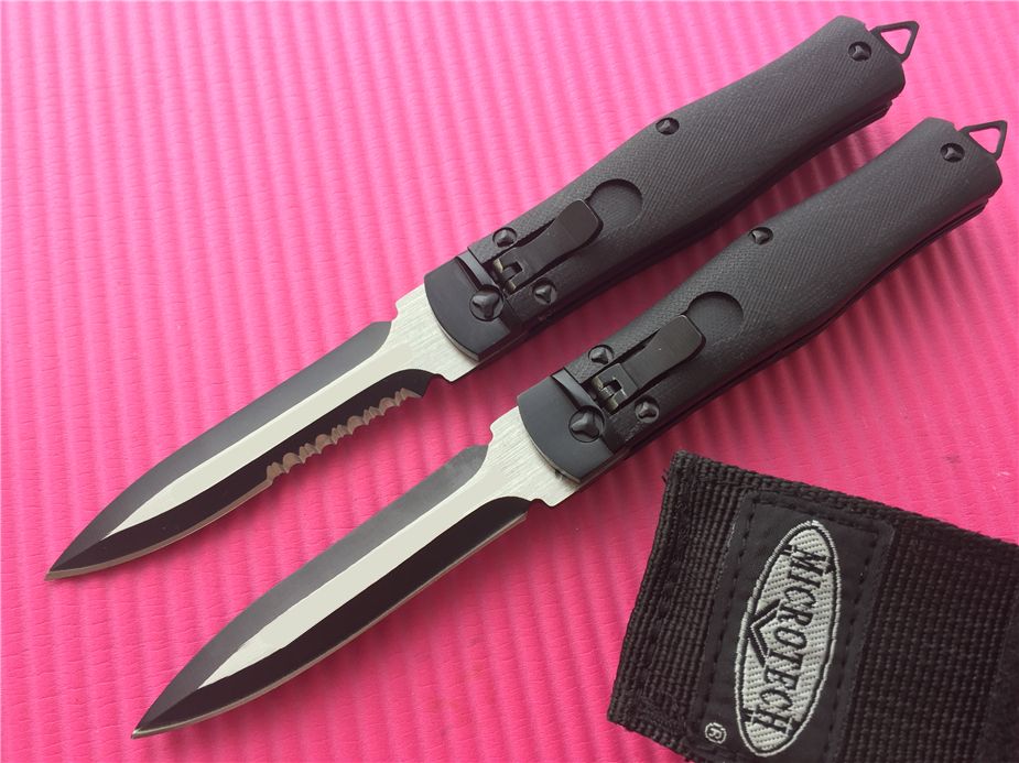 Microtech Oss Cobra Dagger Knife Auto Lever Lock Black G10 Two Tone