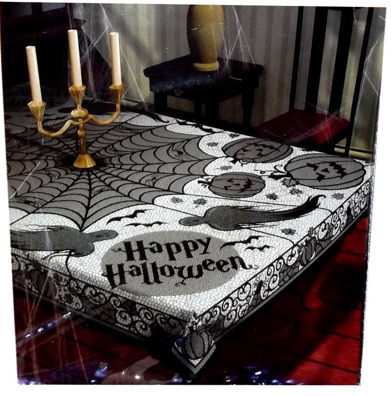 Black Polyester Halloween Tablecloth Tablecover Festive Party Supplies