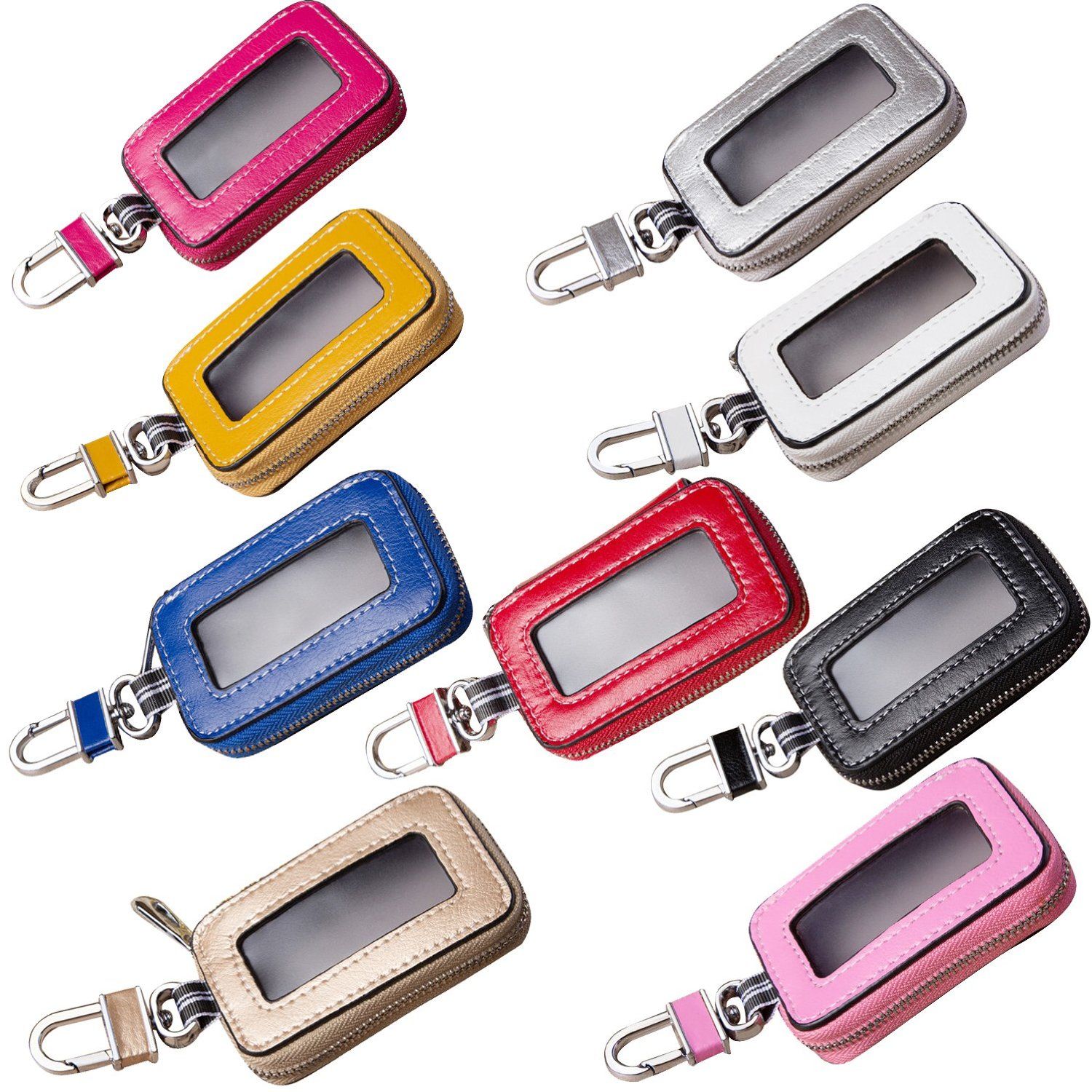 Universal Vehicle Smart Key Case Remote Fob Case Leather Car Key Holder Keychain Ring Case Bag
