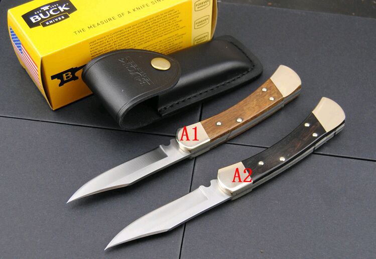 Buck 110 D/A Dual Action Auto Conversion Knife Brass & Rosewood Handle 440C Steel Satin Plain
