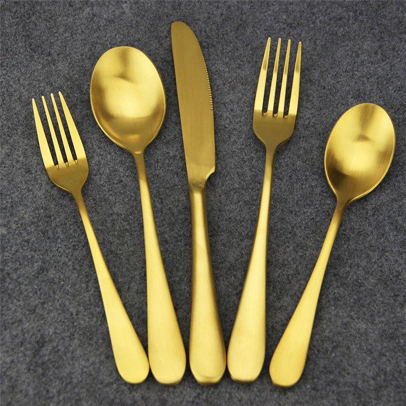 2016 Aoosy High Quality Matte Gold Flatware Sets Spoons Forks Knife