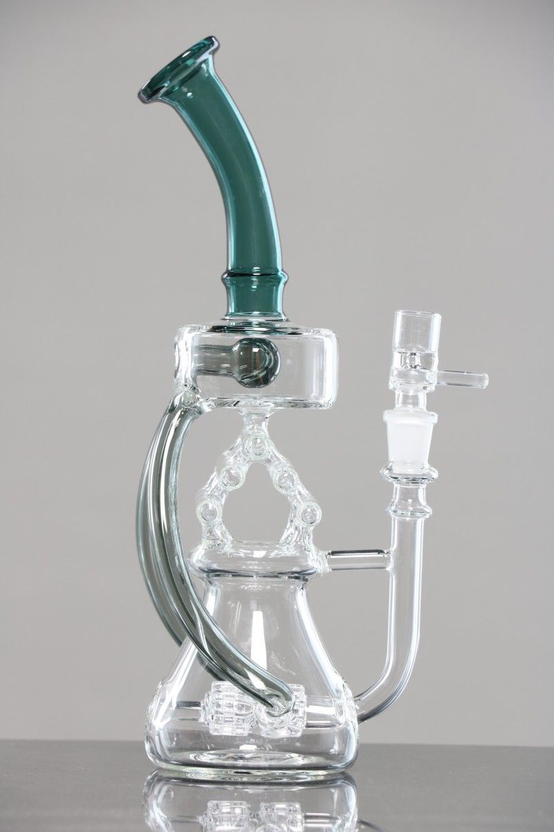 2017 Newest Glass Bong Water Pipe Intricate Double Recycler Glass Bongs