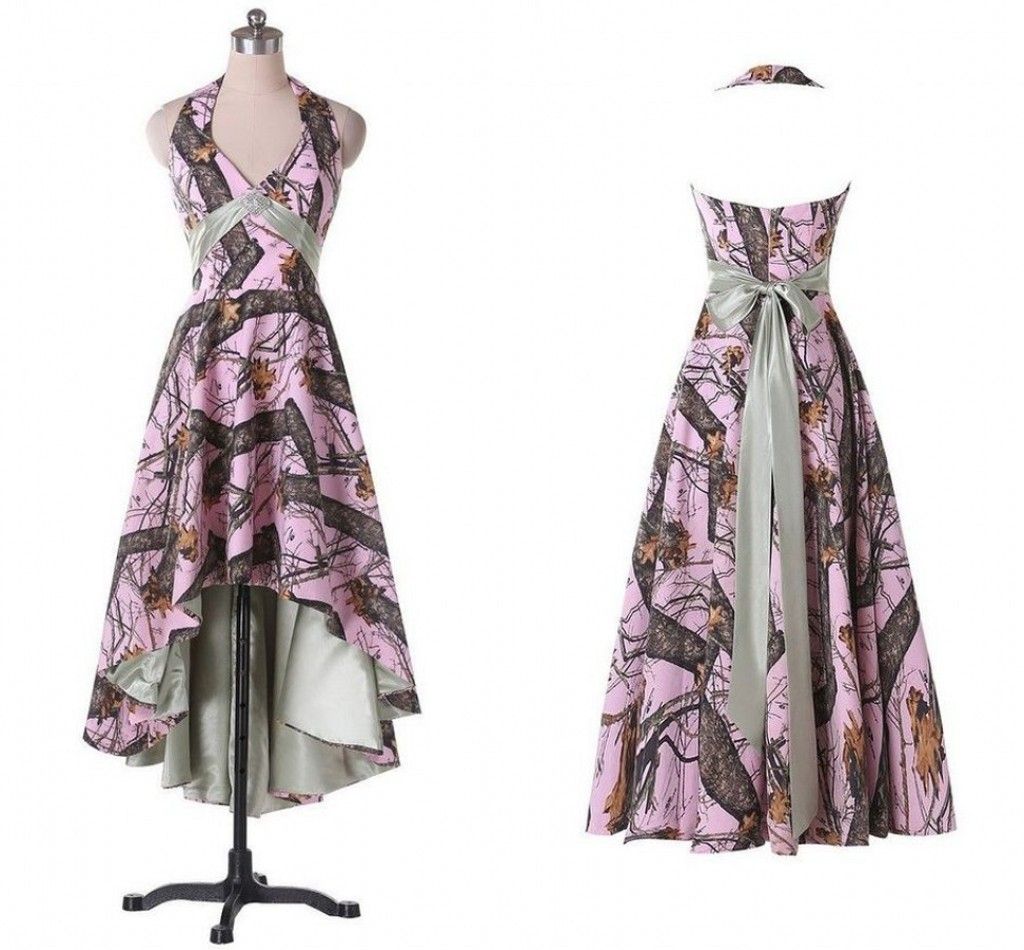 2016 Pink Camo Prom Dresses Hi Lo Evening Dress Backless Red Carpet