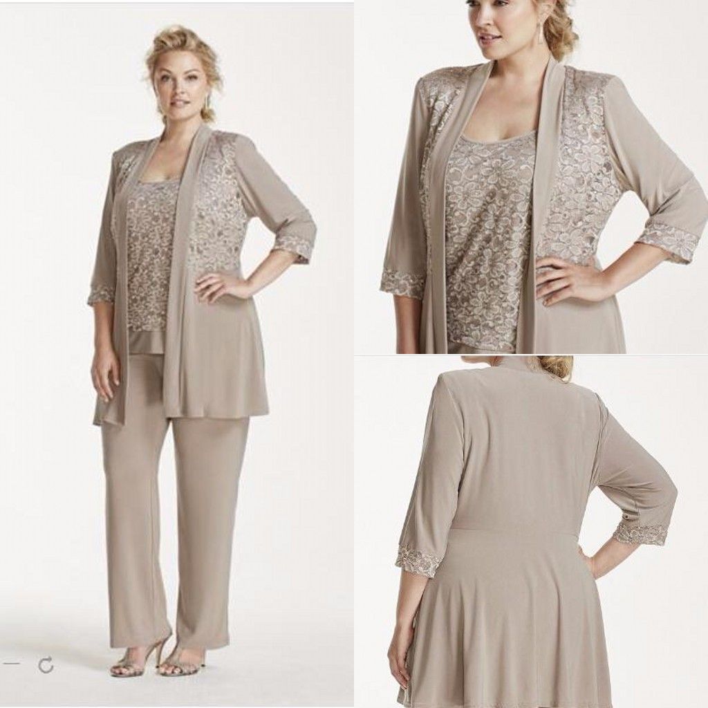 Custom Made 2016 Mother Of The Bride Pant Suits Lace And Jersey Pant