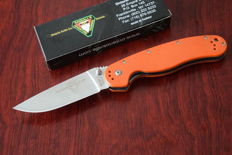 Orange Taiwan Made Ontario Rat 1 Aus 8 steel G10 Handle Tactical