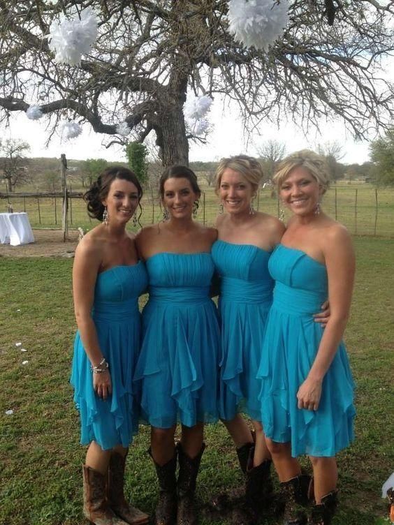 Turquoise Short Country Bridesmaid Dresses 2016 Chiffon A Line