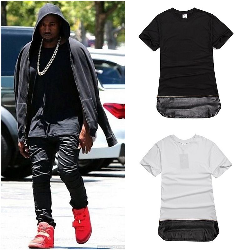 Kanye West Long T Shirt Clothes 2016 Hot Mens Hip Hop Zipper Leather