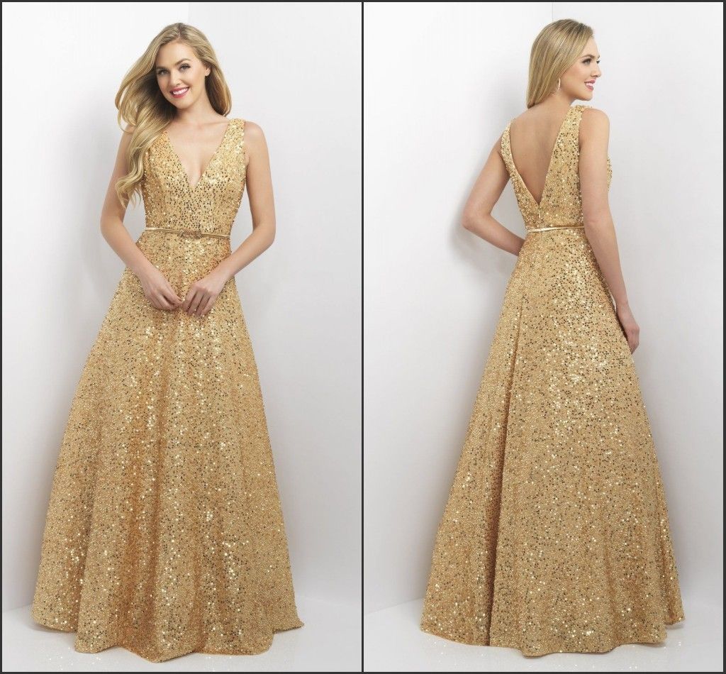 Sparkly Sequined Evening Prom Dresses Long 2017 V Neck Sexy V Backless