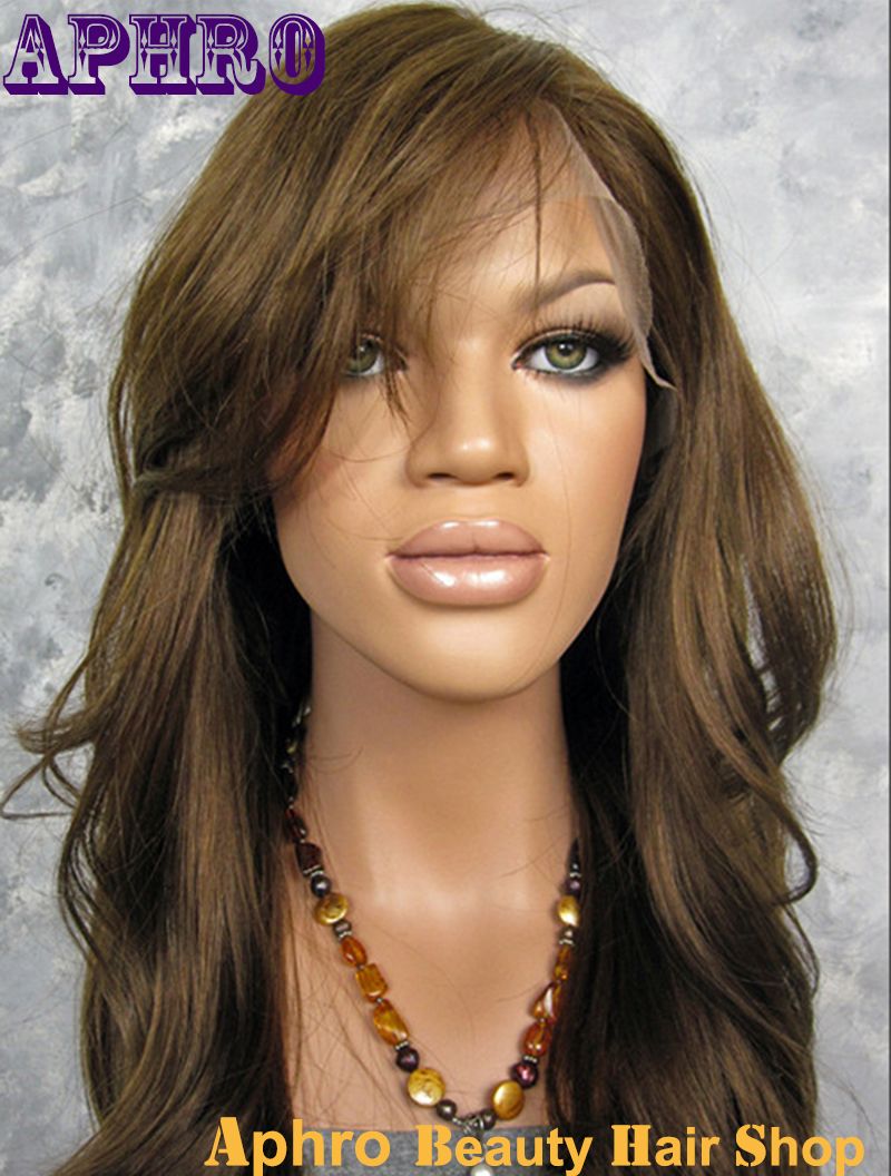 High Quality Indian Original Hman Hair Dark Brown Full Lace Glueless Wigs With Side Bangs 6 130