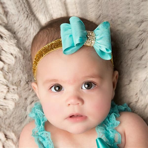 2016 Baby Girls Hair Accessories Rhinestone Bows Glitter Headbands
