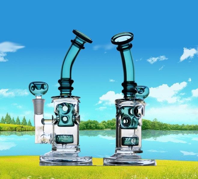 2017 2016 Hunter Green Glass Bongs Matching Bowl Headshower Perc