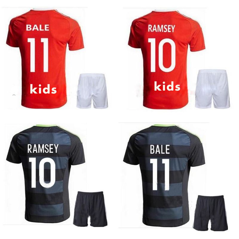 2017 Wales Kids Eruo Jersey 2016 Bale Home Red Away Black Ramsey Wales