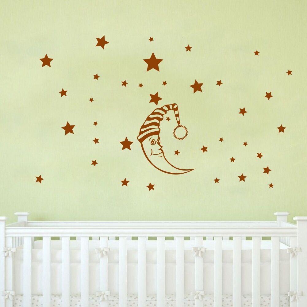 Diy Moon Stars Baby Vinyl Wall Stickers Nursery Kids Room Decor Decals