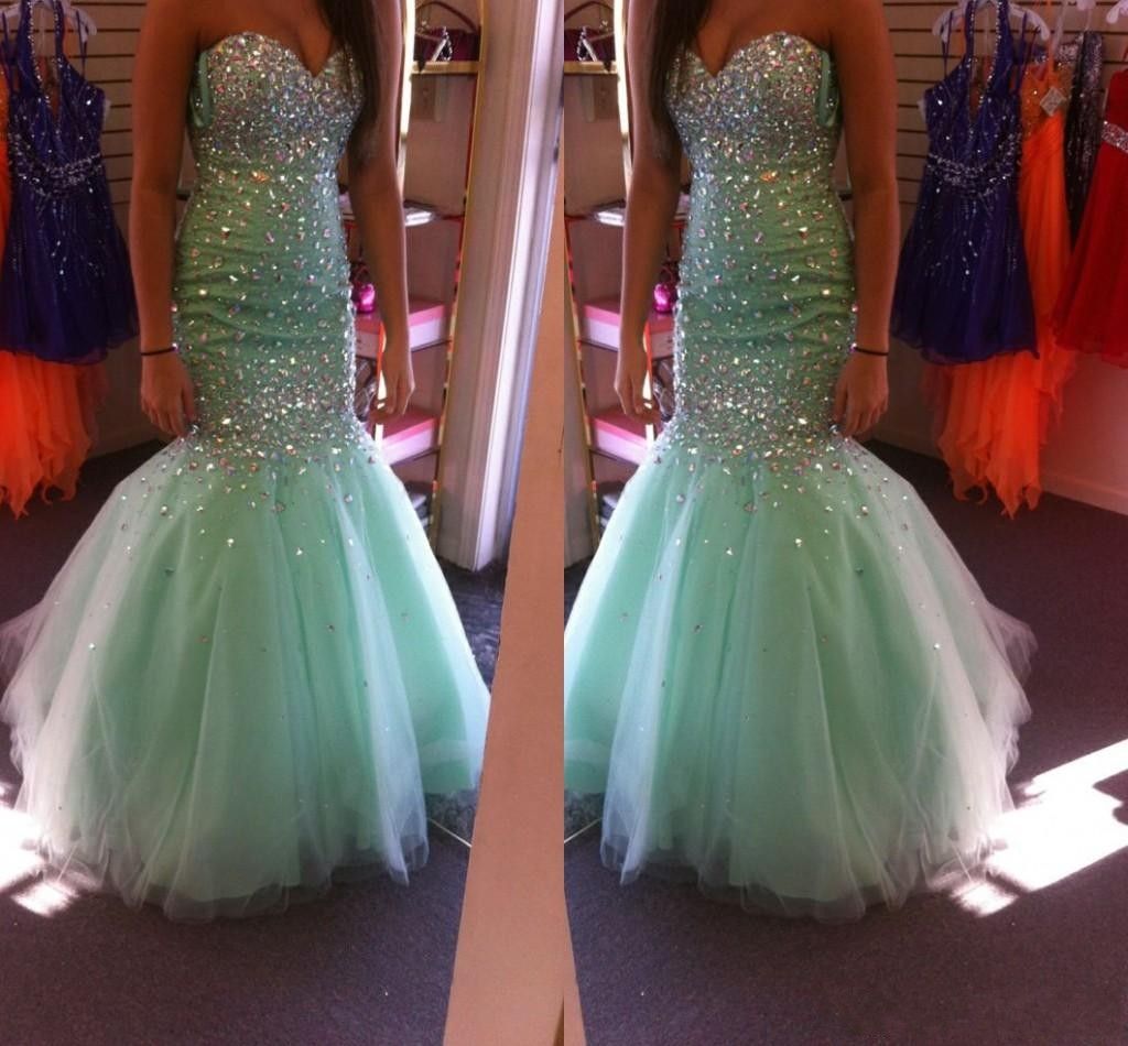 New Mint Green Long Prom Dresses Mermaid Trumpet 2016 Backless
