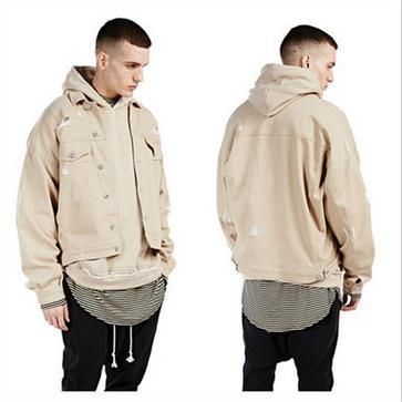 jacket beige denim mens khaki jeans ripped bomber swag hop hip military street larger