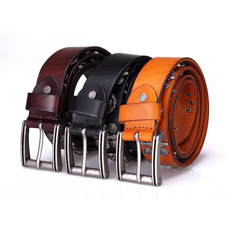 Cool Designer Mens Belts Needle Buckle Skull Geniune Leather Belts For