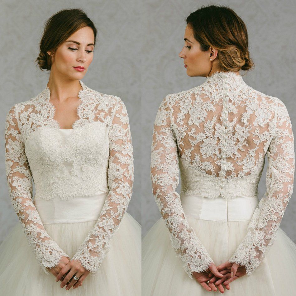 2017 Hot Sale 2016 Bridal Wraps Long Sleeves Bridal Coat Lace Jackets