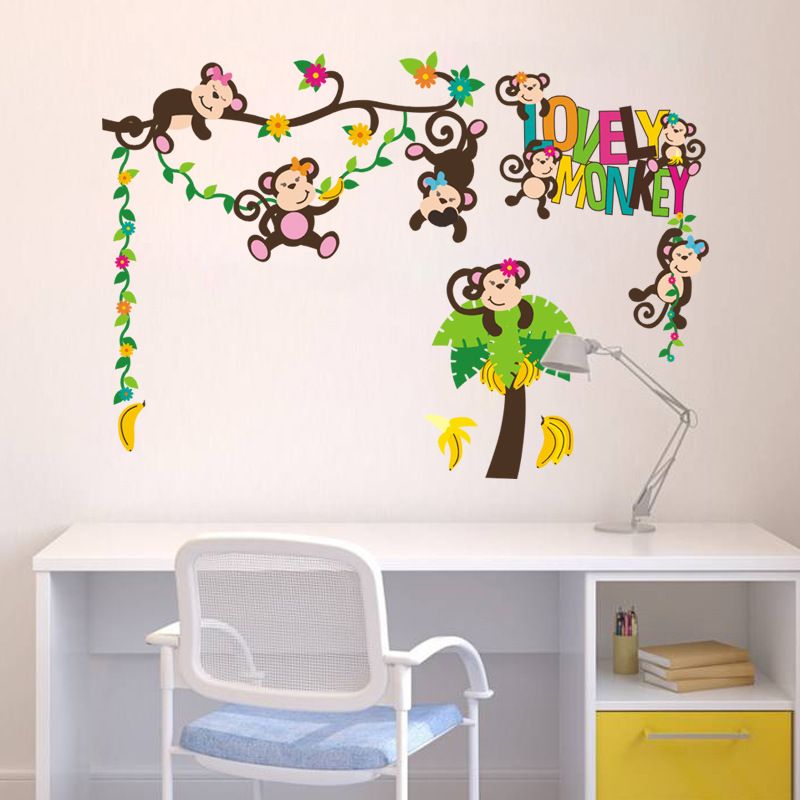 Wholesale Diy Cute Monkeys On The Branches Tree Wall Decor Removable