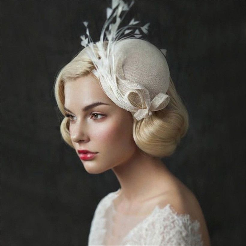 Wedding Bridal Ivory Pillbox Hat Cap Feather Headpieces Veil New Church