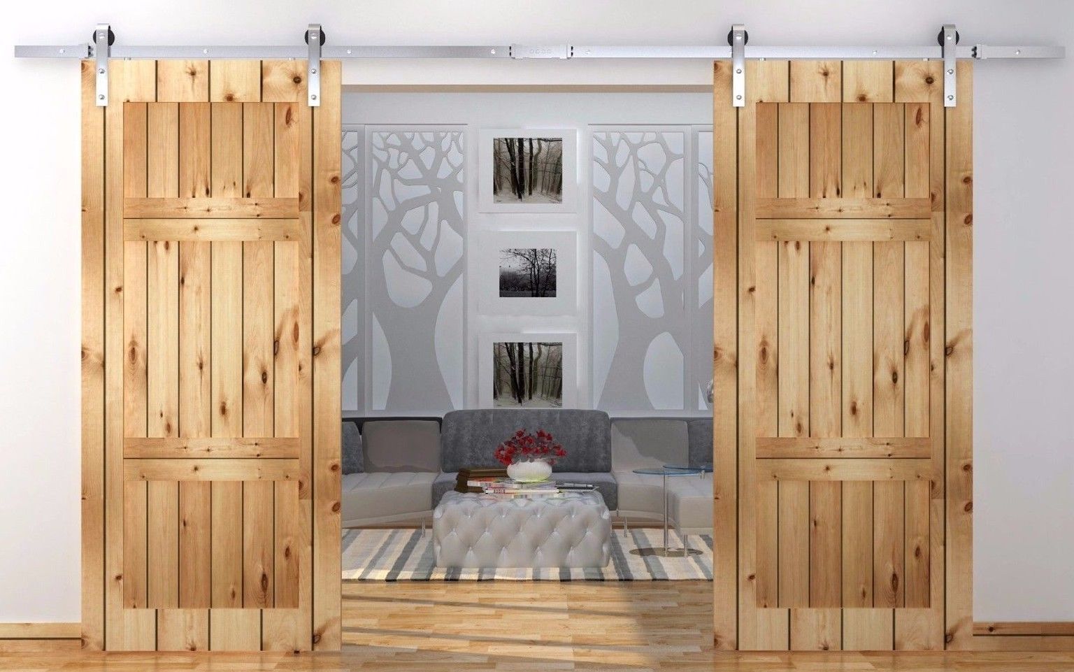 2017 8ft/10ft/12ft Bent Straight Stainless Steel American Style Double Sliding Barn Door