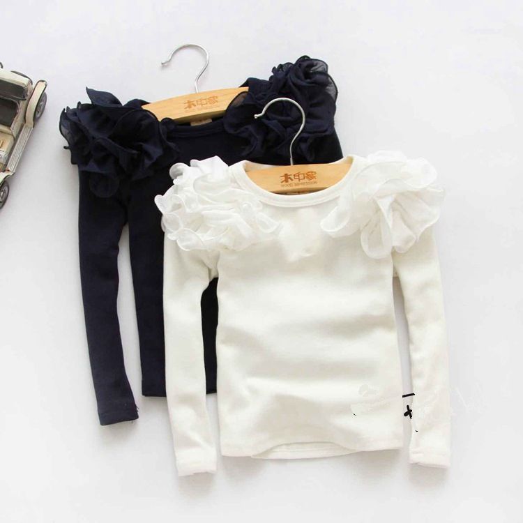 2016 New Kids Girls Puff Sleeve Shirts Spring Fall Ruffles Princess