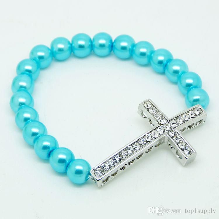 2017 Cross Bracelet For Women Multi Colors Stretch Bead Sideways Cross