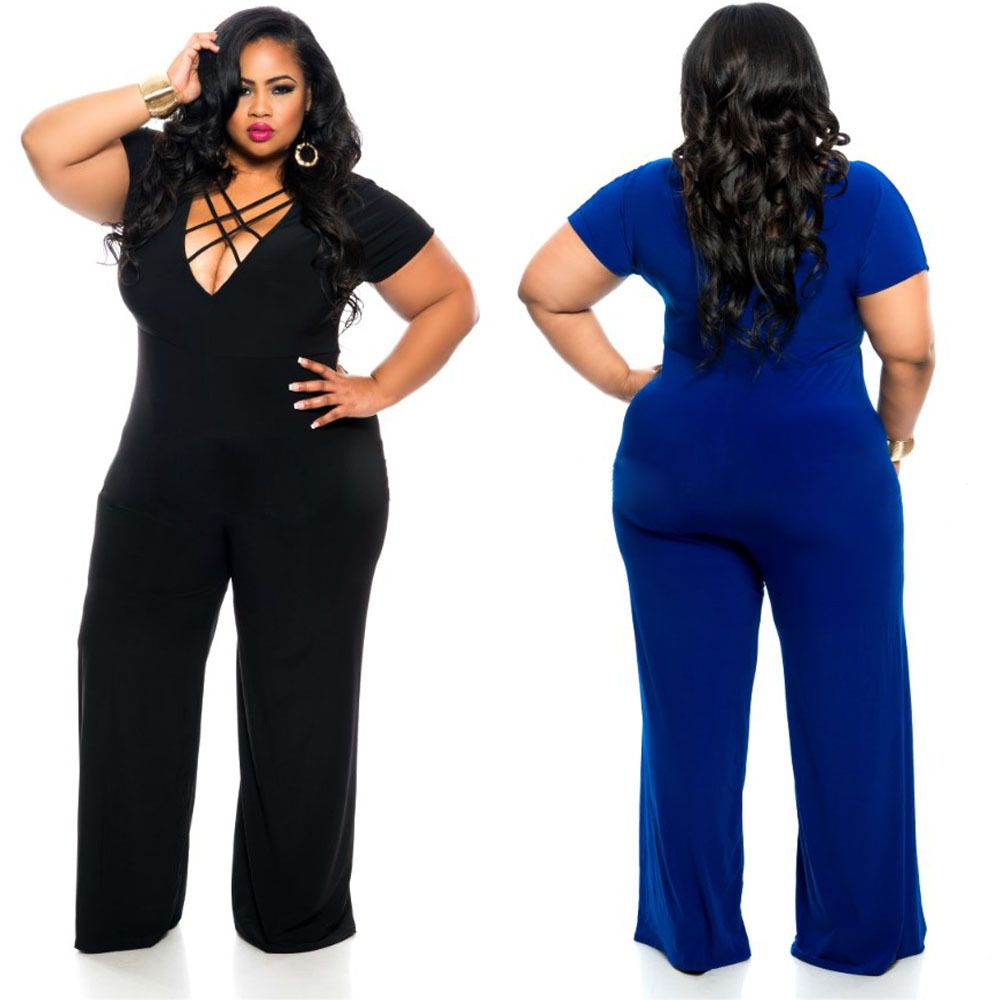2017 Jumpsuit Plus Size For Women Deep V Fashion Romper Mesh Bodysuit