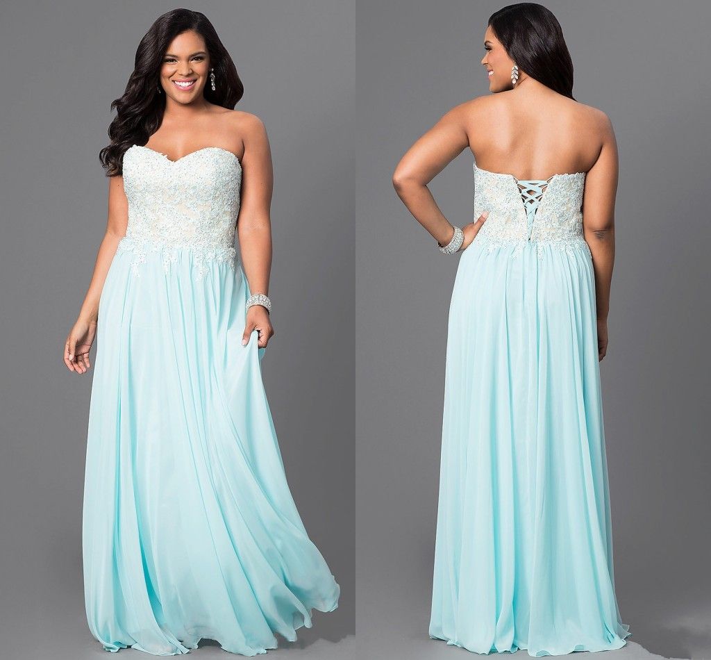 Light Sky Blue Prom Evening Dresses Plus Size Cheap Sweetheart Empire