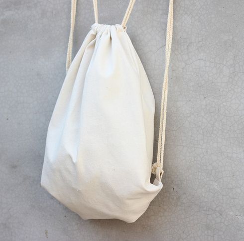 White Canvas Drawstring Backpack Blank Plain Organizer Rucksack Travel Sports Phone Bags Handbag ...