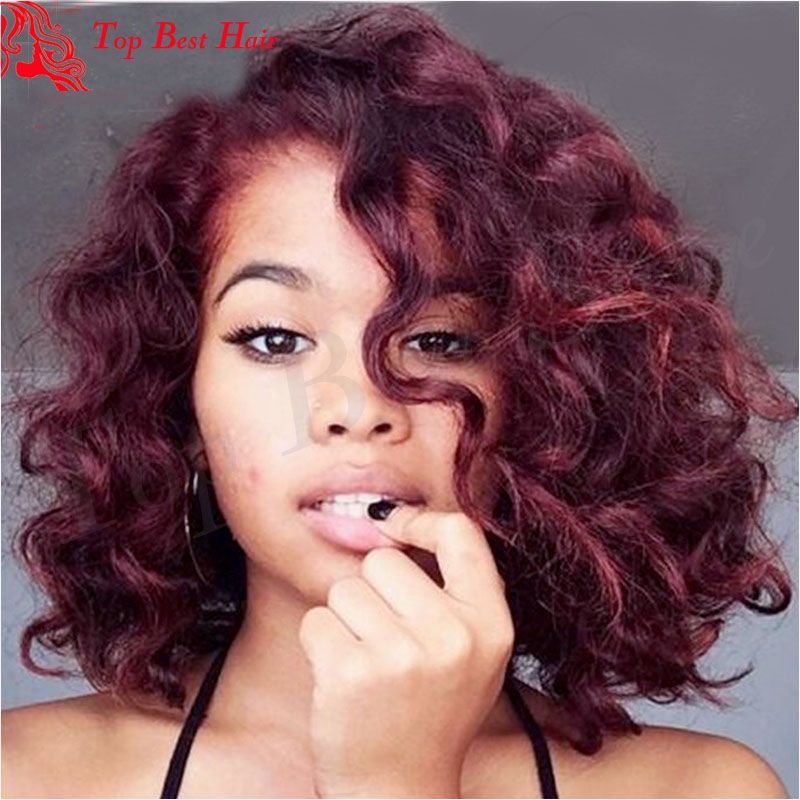 Short Bob Burgundy Lace Front Wig 99j Red Curl Human Hair Lace Wig
