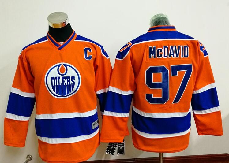 2017 New Kids Hockey Jerseys Oilers 97 Mcdavid Jersey C Patch Orange