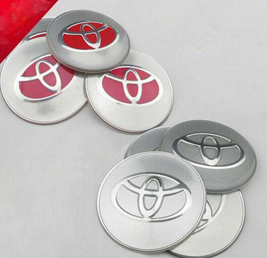 2017 Red & Silver 65mm Toyota Badge Decal Wheel Center Hub Caps Emblem
