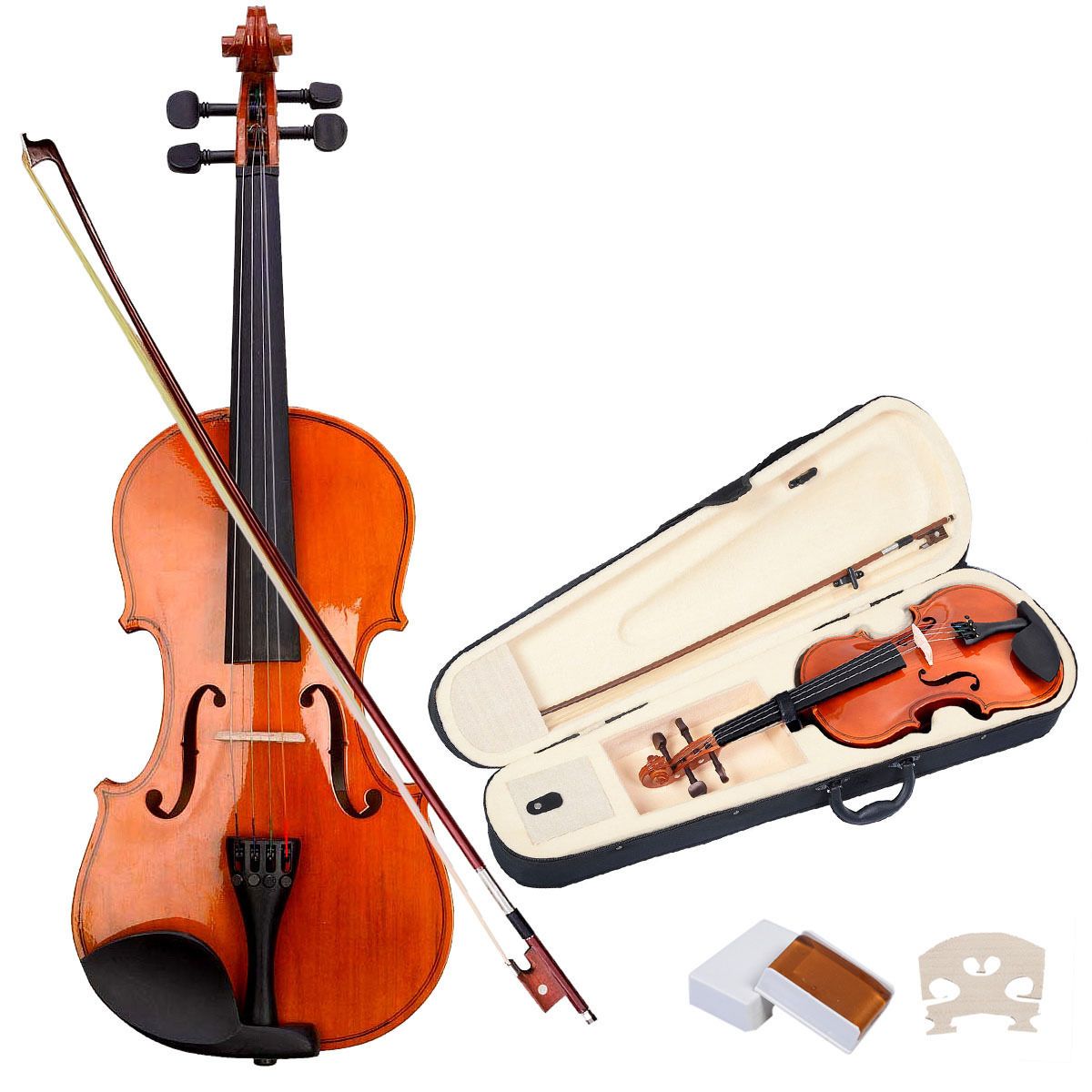 Best Full Size 4/4 Natural Acoustic Violin Fiddle With Case Bow New