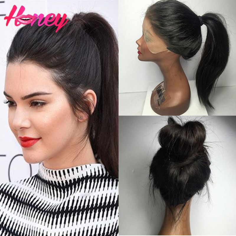 High Ponytail Full Lace Wigs Silky Straight Glueless Peruvian Lace Wig