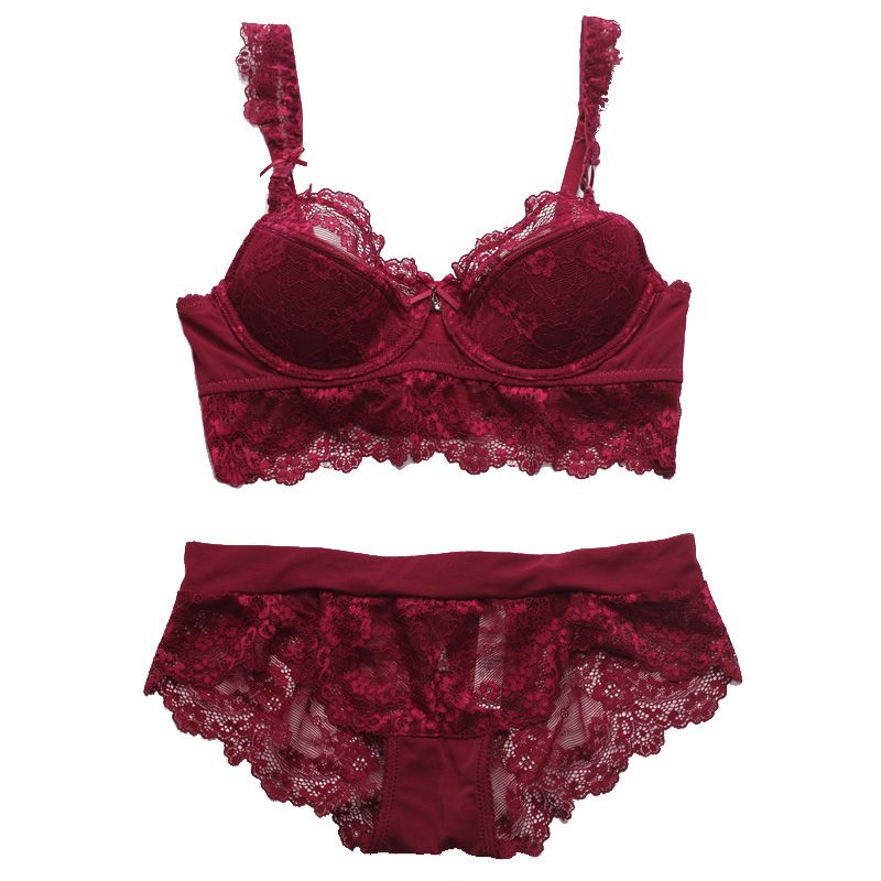 2017 Wholesale Plus Size Bra And Panty Sets Underwear With Lace Bra Half Cup Underwire Ultra
