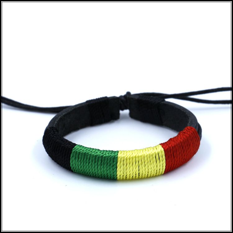Ethnic Unisex Bracelets Red Yellow And Black Four Color Woven Leather