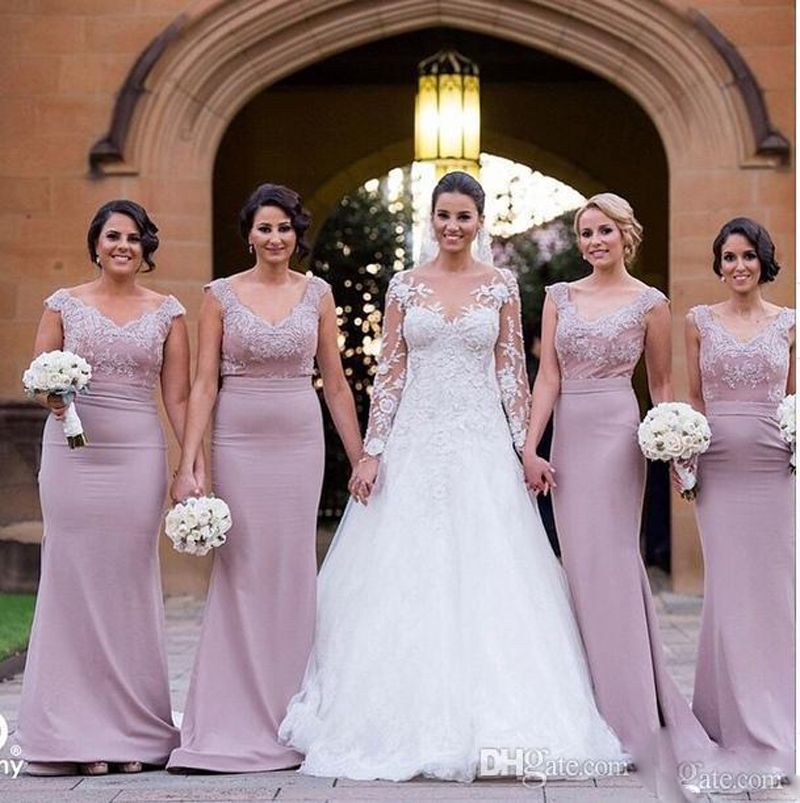 2017 New Fashion Dusty Pink Bridesmaid Dresses Plus Size Lace Applique