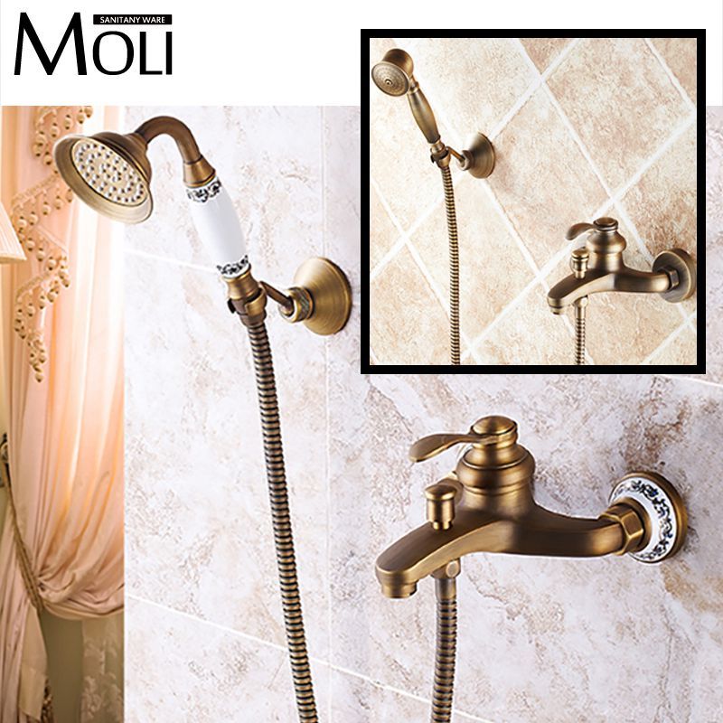 Wall Mounted Antique Brass Bronze Brushed Bathtub Faucet with Hand ... Wall Mounted Antique Brass Bronze Brushed Bathtub Faucet with Hand ...