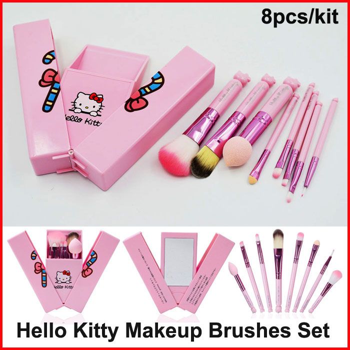 Newest Hello Kitty Makeup Brush Kit With Mirror Mini Makeup Brushes